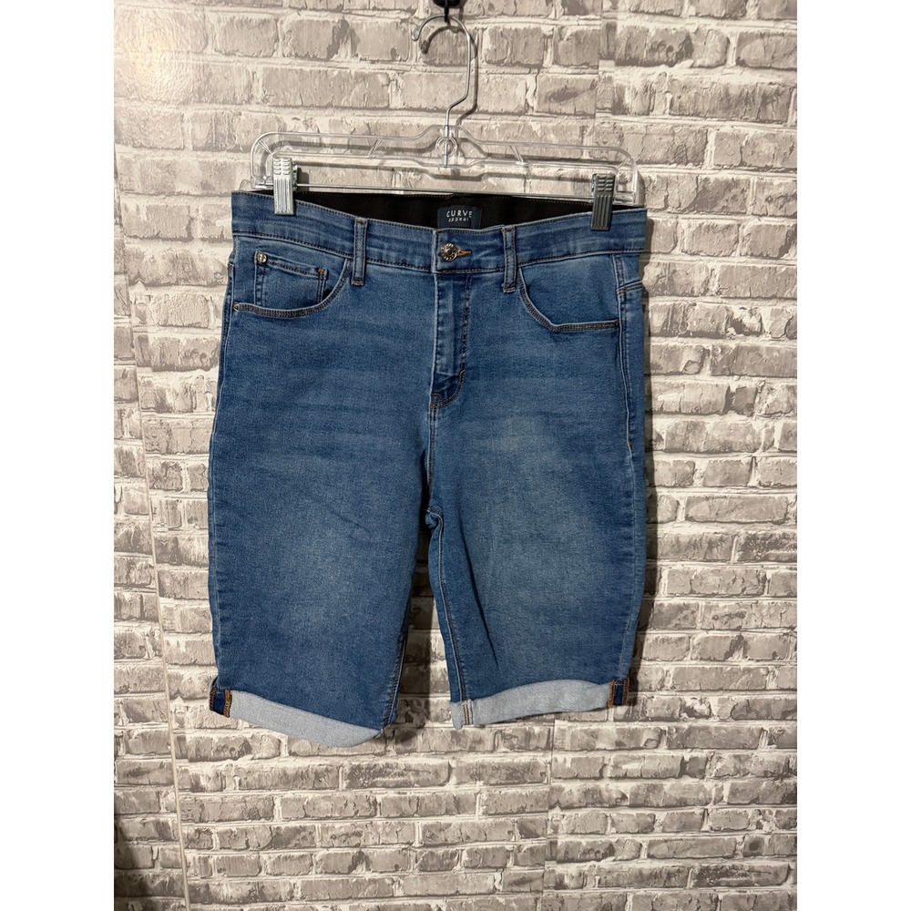 Curve Appeal Womens Denim Bermuda Shorts Medium Wash Cuffed Stretch Size 10